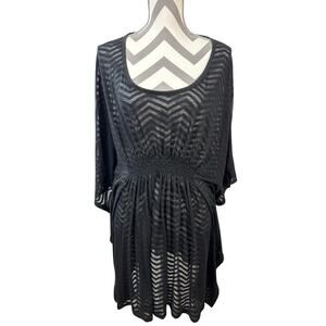 Catalina Women’s Plus Size 3X Black Chevron Sheer Swim Cover-Up Dress